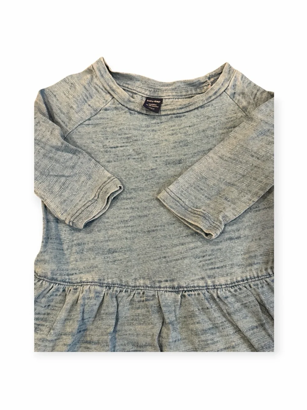 GAP Light Blue Girls' Long-Sleeve Knit Peplum Dress, Size 12-18 months